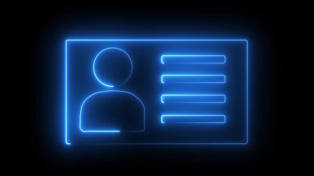 Glowing neon ID Card icon. Identification cards neon icon. parsons verify icon, profile verify account icon. profile, user icon on black background blue colour.