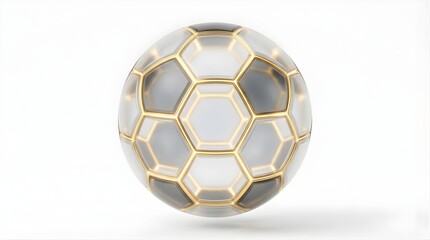 Naklejka premium Luxury 3D Crystal Glass Soccer Ball with Golden Glowing Hexagon Lines