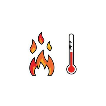 Temperature 90 degrees heat symbol with flame and thermometer