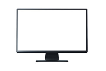Fototapeta premium Modern computer monitor on a desk isolated on transparent background. Modern flat screen computer monitor isolated on white background.