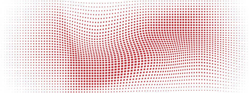 Minimal red square lattice with smooth wave deformation, seamless abstract vector pattern, clean geometric technology background, modern optical texture, EPS10