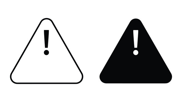 Set of two warning signs with exclamation mark icons, triangle shape with rounded corners, vector illustration