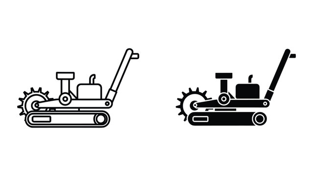 Trenching machine icon set walkbehind trencher for digging narrow trenches for pipes and cables construction equipment for excavation vector illustration isolated on white background
