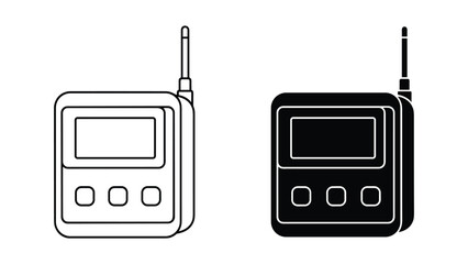 Set of two walkie talkie icons, outline and solid style, communication device for radio transmission, portable handheld transceiver, vector illustration © SHAHRIYAR RASEL
