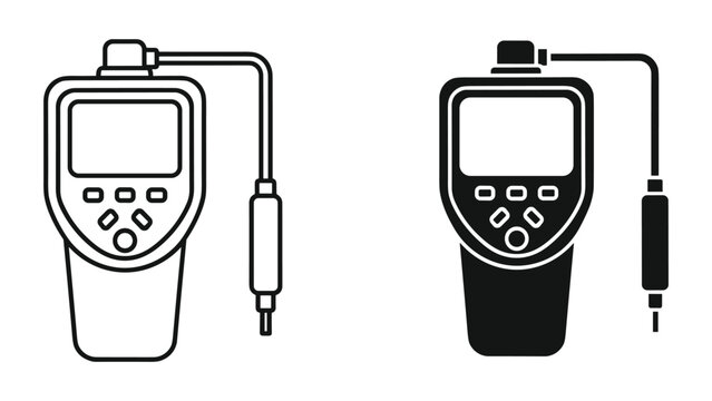 Digital ph meter or water quality tester icon set portable device with probe for measuring acidity and alkalinity levels in liquid vector illustration