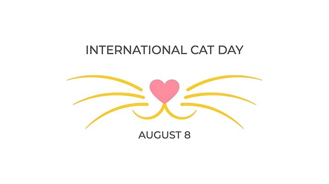 A minimal graphic featuring a pink heart cat nose and yellow whiskers for International Cat Day