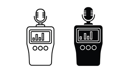 Set of sound level meter icons, handheld decibel meter with microphone and digital display showing audio frequency bars, vector illustration isolated on white background © SHAHRIYAR RASEL