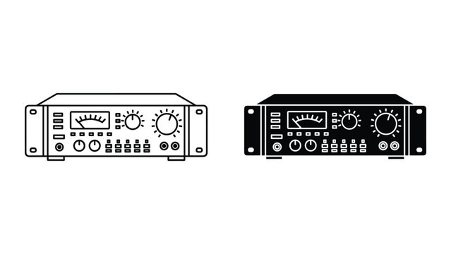 Vector illustration of a professional audio rack mount compressor or preamp unit in outline and solid black style