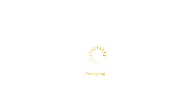 Golden connecting text message animation with rotating circular preloader spinner on clean white background for network link and internet connection interface concept