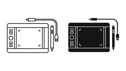 Graphic tablet with stylus pen icon set digital drawing pad for artists and designers vector illustration of computer peripheral device for creative work © SHAHRIYAR RASEL