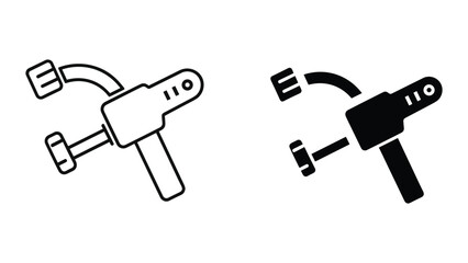 Vector icon of a massage gun, a handheld percussion therapy device for muscle recovery and deep tissue massage, outline and solid style © SHAHRIYAR RASEL