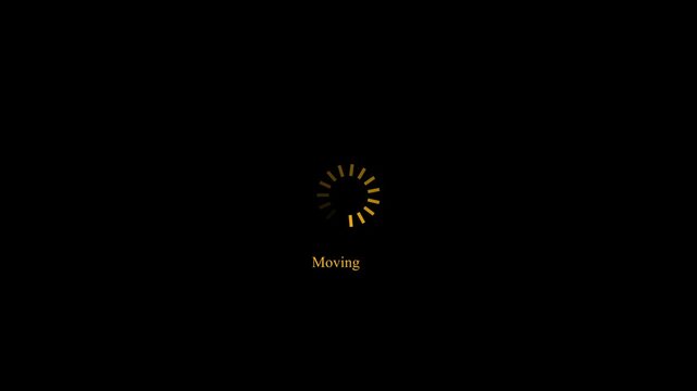 Dynamic golden text Moving with circular progress indicator loading loop on dark background for data migration file transfer and logistics technology concepts