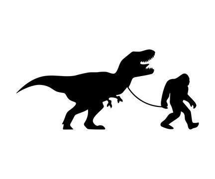 Bigfoot and dinosaur T-Rex walking together friendship vector design