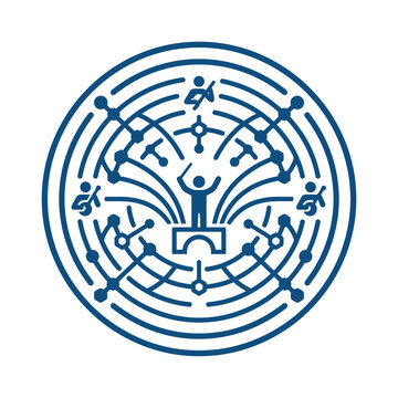 A circular icon showing a conductor leading a musical ensemble