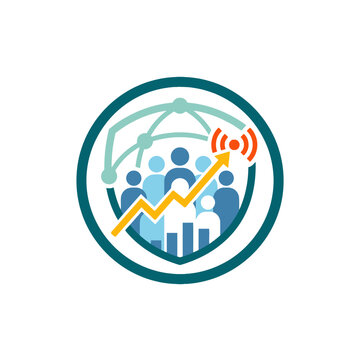 A circular icon showing a group of people and connectivity