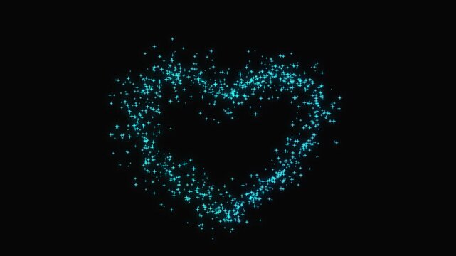 Magical pastel heart glow animation, sparkling star dust particles, black background effect, valentine love celebration, romantic luxury motion graphics, seamless 4k loop animation