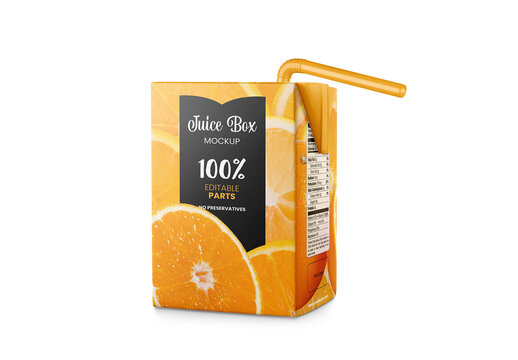 Juice Carton Box With Straw Half Side View Mockup Template for Creative Brand