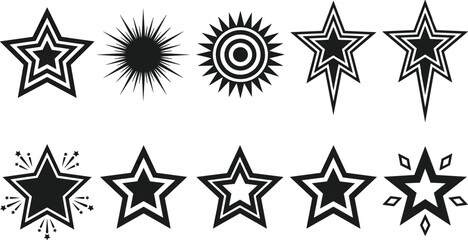 Star silhouette icon set with sparks fireworks sun bursts magic rating award and celestial vectors © farida