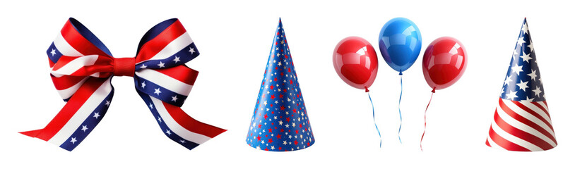 Obraz premium PNG Patriotic party decorations with stars and stripes, transparent background
