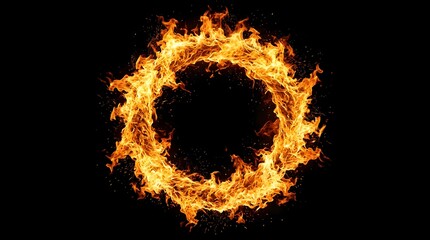 Fototapeta premium Burning fire ring with glowing sparks isolated on a black background