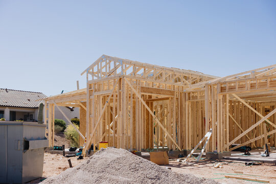 Wooden House Frame Construction Site