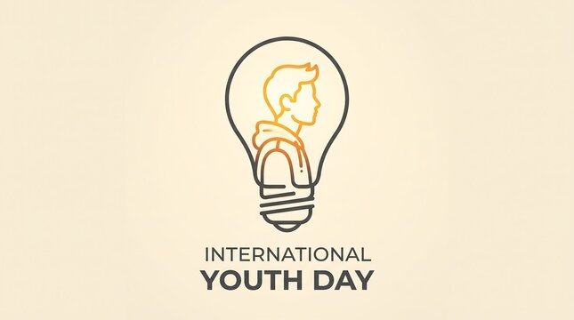 International Youth Day concept art of a young person profile inside a lightbulb representing bright ideas innovation and creative thinking