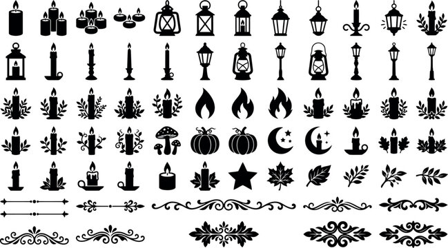 Extensive Set of Decorative Candle Lantern and Halloween Elements
