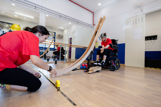 Adaptive sports boccia playing for disabled person