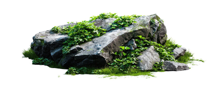 rock with green plants cutout isolated illustration on transparent background cutout cutout isolated illustraion on transparent bacground