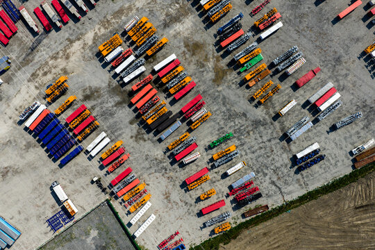 colorful semi-finished containers in factory yard
