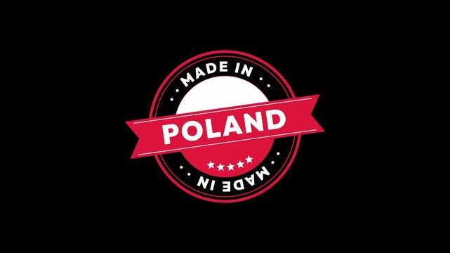 Made in Poland Quality Assurance Badge Stamp on Black Background. 4K Video