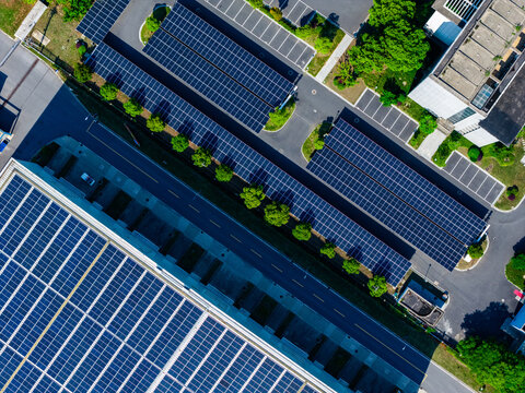 solar carport panels over parking lot