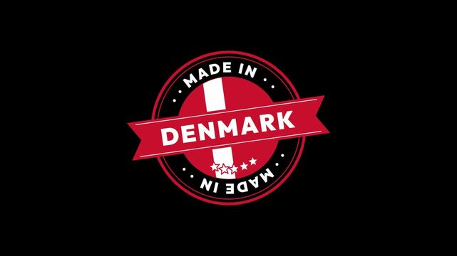 Made in Denmark Product Quality Seal Animation on Black Background. 4K Video