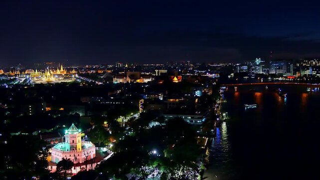 aerial photography at the Royal funeral pyre for King Bhumibol Adulyadej in sunset time. the Royal funeral pyre starting to dismantle