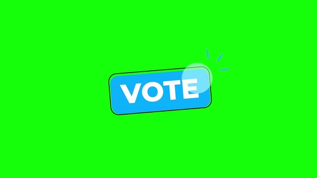Animated blue vote button with click effect on green screen