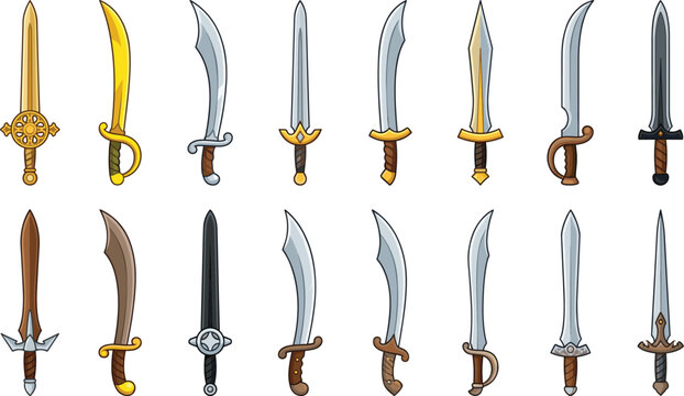Fantasy and Medieval Sword Collection Flat Vector Weapon Illustration Set for Games and Design