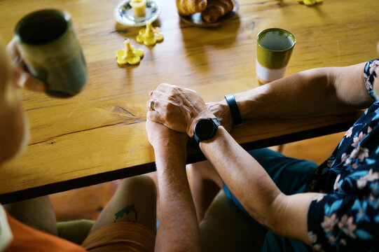 happy retired lgbtq couple in love at home
