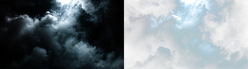 Clouds drift across the sky with patches of light breaking through in a bright blue backdrop © Liubov
