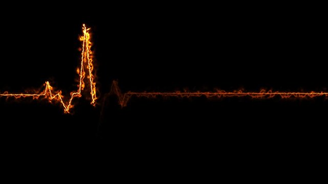 Red glowing neon heartbeat pulse animation on black background showing cardiogram line style motion graphics in loop ECG medical concept video design