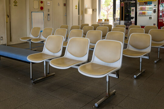 Waiting Area With Empty Chairs at a Ferry Terminal 