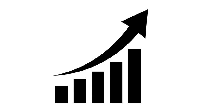 Growing upward trend bar chart with arrow