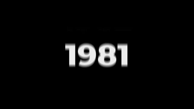 Reverse 55 year counter animation scrolling back from 2026 to 1971. White 3D text on black background. Going back in time flashback and history timeline motion graphics concept.