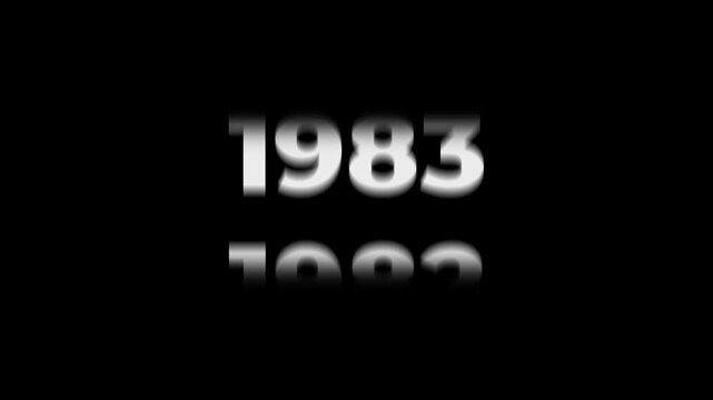Reverse 53 year counter animation scrolling back from 2026 to 1973. White 3D text on black background. Going back in time flashback and history timeline motion graphics concept.