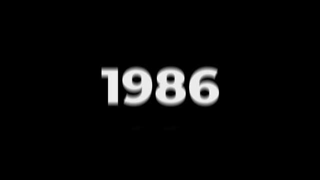 Reverse 49 year counter animation scrolling back from 2026 to 1977. White 3D text on black background. Going back in time flashback and history timeline motion graphics concept.