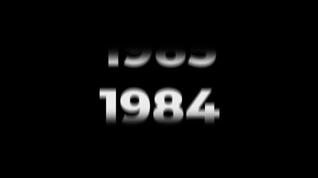 Reverse 51 year counter animation scrolling back from 2026 to 1975. White 3D text on black background. Going back in time flashback and history timeline motion graphics concept.