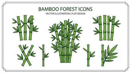 Green Bamboo Stalks Plant Icons Vector Illustration © Teh