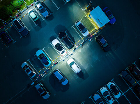  electric vehicles charging at night station