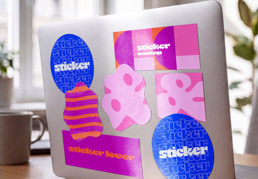 Sticker Pack Mockup on Laptop Cover