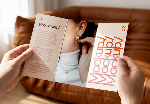 Trifold Brochure Mockup in Hand