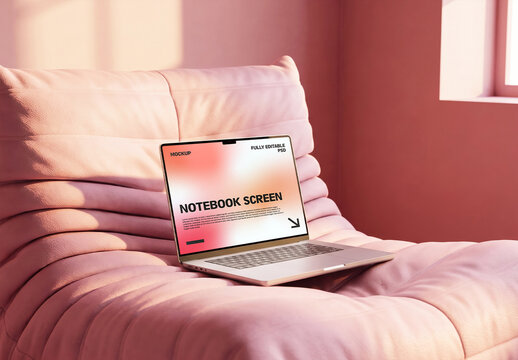 Laptop Screen Mockup on Pink Armchair